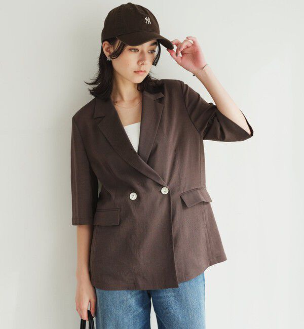 UNITED ARROWS green label relaxing「【結論シリーズ】シアーエアミドルスリーブジャケット マシンウォッシャブル 接触冷感 通気性」|テーラードジャケット|DK.BROWN