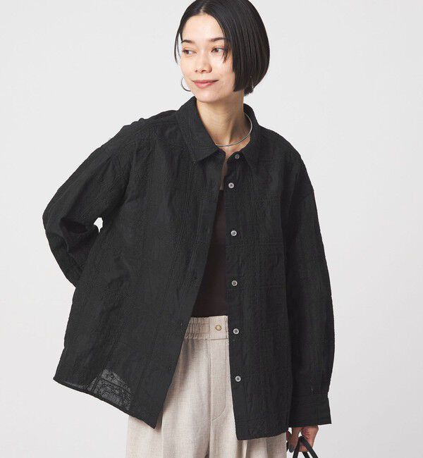 UNITED ARROWS green label relaxing「シアー クロス ステッチ シャツ」|シャツ・ブラウス|BLACK