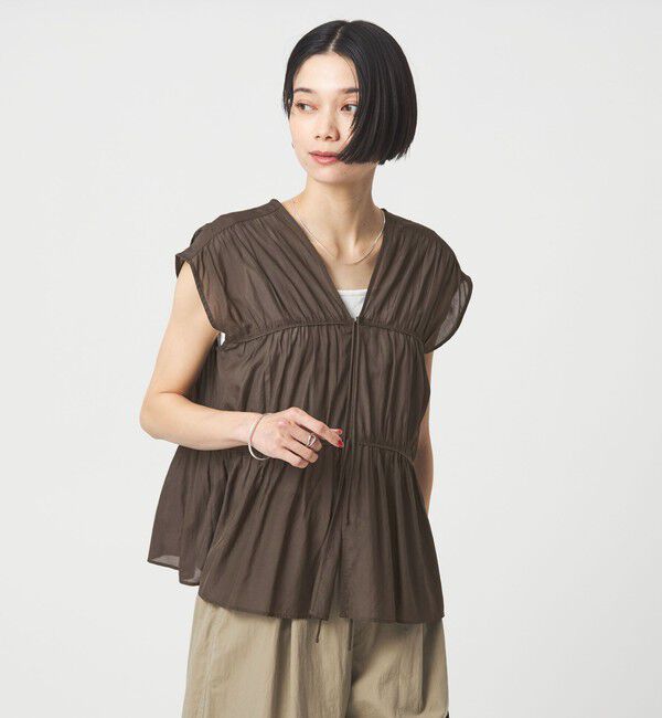 UNITED ARROWS green label relaxing「ボリューム 2WAY リボン ノースリーブ ブラウス」|シャツ・ブラウス|DK.BROWN