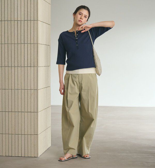 BEAUTY&YOUTH UNITED ARROWS「【WEB限定】ランダムリブ ヘンリーネック スナップ 5分袖Tシャツ」|Tシャツ・カットソー|