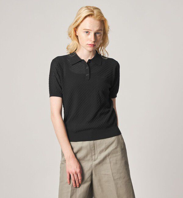 STEVEN ALAN「＜Steven Alan＞スクエア ジャガード ポロニット」|ニット・セーター|BLACK