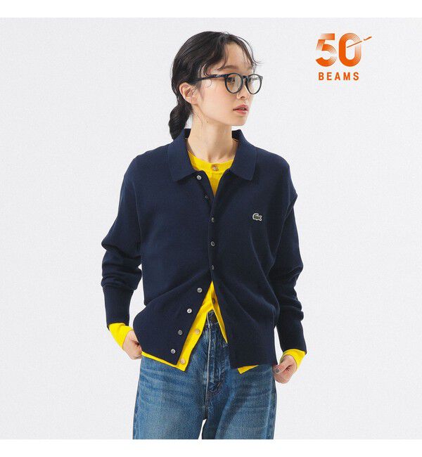 BEAMSBOY「【別注】LACOSTE / ポロ カーディガン」|ニット・セーター|166_MARINE