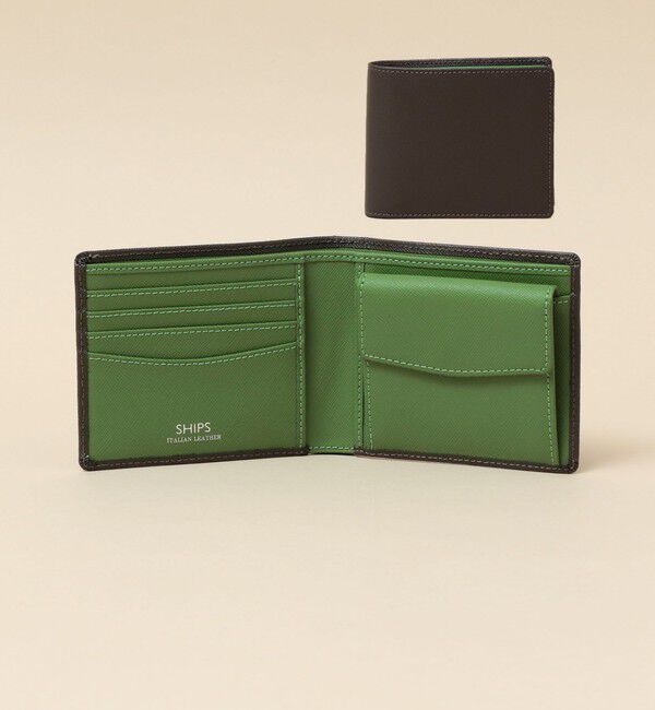 SHIPS「【WEB限定】SHIPS:【SAFFIANO LEATHER】2トーン 2つ折 ウォレット（財布）」|財布|ダークグレー