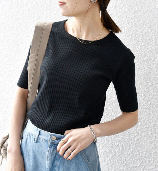 SHIPS any「《一部追加予約》【WEB限定】SHIPS any:〈洗濯機可能〉テレコ リブ ハーフスリーブ TEE」|Tシャツ・カットソー|