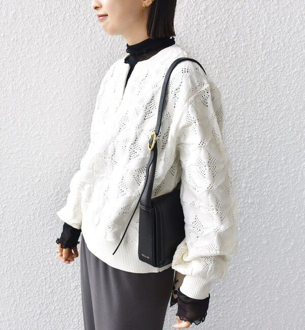 SHIPS for women「《追加予約》【WEB限定】〈洗濯機可能〉2WAY フラワー ジャカード ハーフ ジップ プルオーバー」|ニット・セーター|