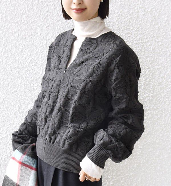 SHIPS for women「《追加予約》【WEB限定】〈洗濯機可能〉2WAY フラワー ジャカード ハーフ ジップ プルオーバー」|ニット・セーター|