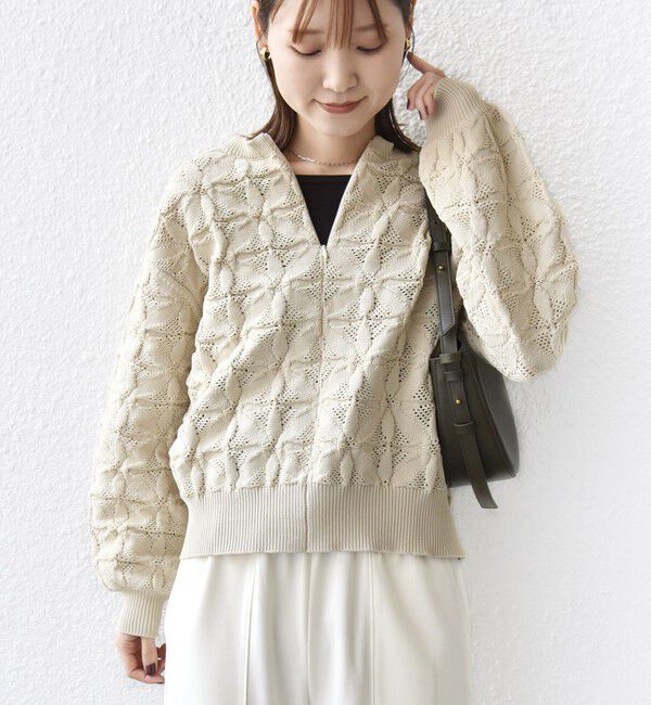 SHIPS for women「《追加予約》【WEB限定】〈洗濯機可能〉2WAY フラワー ジャカード ハーフ ジップ プルオーバー」|ニット・セーター|