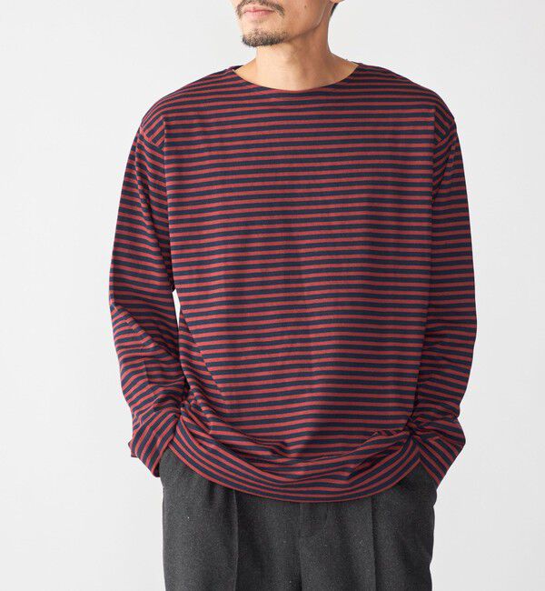 SHIPS「【WEB限定】SHIPS: バスク ボーダー ボートネック ワンポイントワッペン ロングスリーブ Tシャツ」|Tシャツ・カットソー|レッド