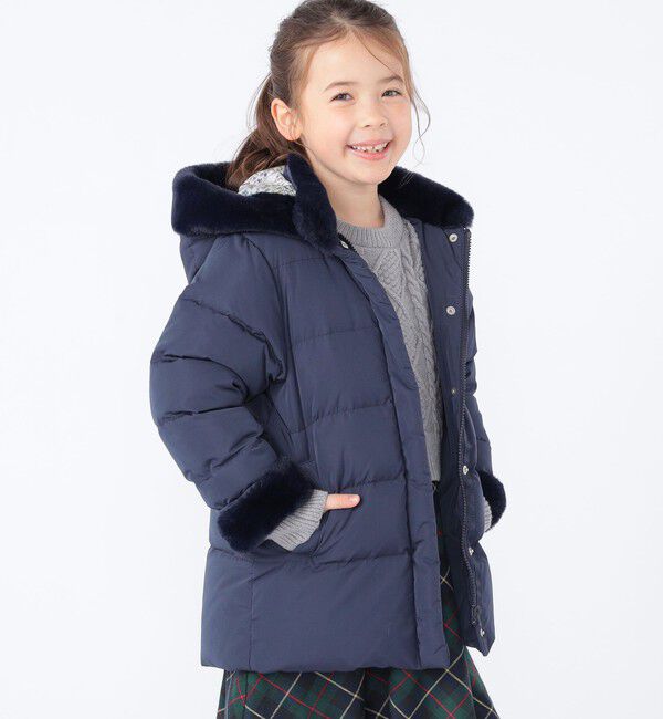 SHIPS KIDS「SHIPS KIDS:100～130cm /〈撥水/手洗い可能〉ミディアム丈 リサイクル ダウン フーディー」|ダウン|
