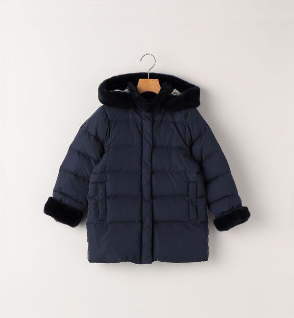 SHIPS KIDS「SHIPS KIDS:90cm /〈撥水/手洗い可能〉ミディアム丈 リサイクル ダウン フーディー 」|ダウン|ネイビー