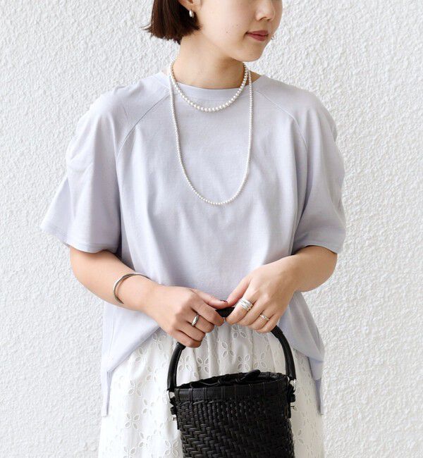 SHIPS for women「〈手洗い可能〉ボーダー / ソリッド 袖ギャザー ショートスリーブ プルオーバー」|Tシャツ・カットソー|