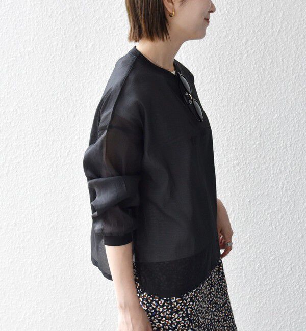 SHIPS any「《予約》SHIPS any:〈手洗い可能〉シアー ワイド トップス  &times; フレンチ ロゴ TEE」|シャツ・ブラウス|