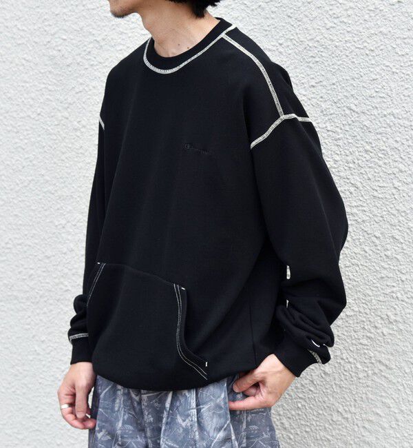 SHIPS any「【SHIPS any別注】Champion: ワンポイント ロゴ 刺繍 ステッチ リラックス スウェット◆」|スウェット・ジャージ|ブラック