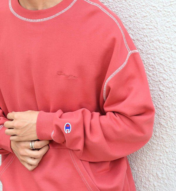 SHIPS any「【SHIPS any別注】Champion: ワンポイント ロゴ 刺繍 ステッチ リラックス スウェット◆」|スウェット・ジャージ|レッド