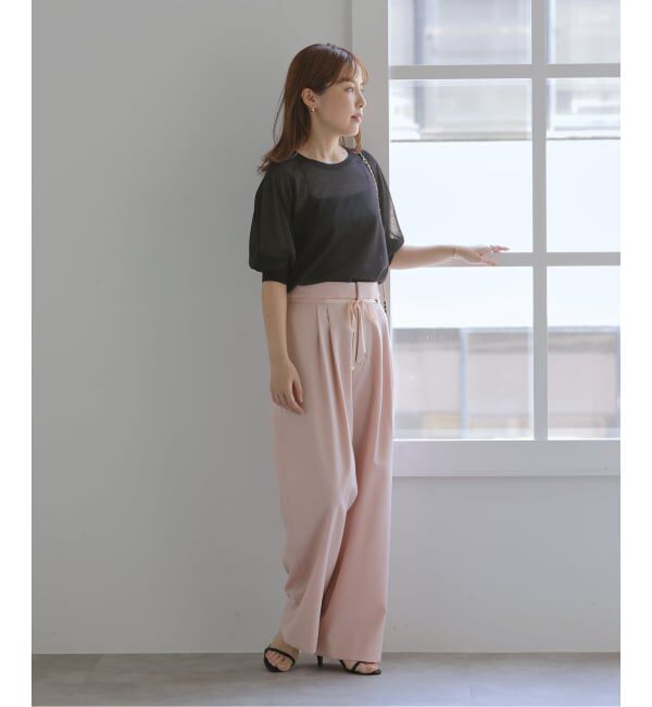  「【洗える】リボンワイドパンツ」|スラックス|