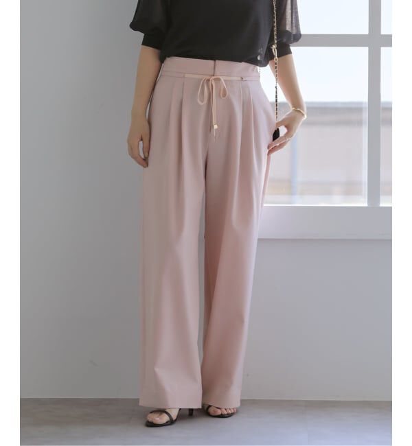  「【洗える】リボンワイドパンツ」|スラックス|ピンク A