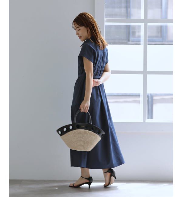  「【洗える】リベットシャツフレンチスリーブワンピース」|ワンピース|
