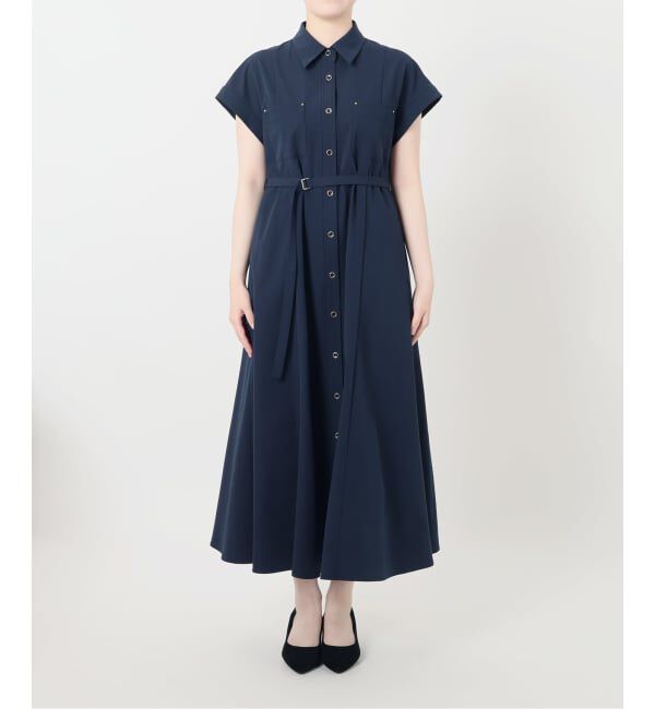  「【洗える】リベットシャツフレンチスリーブワンピース」|ワンピース|