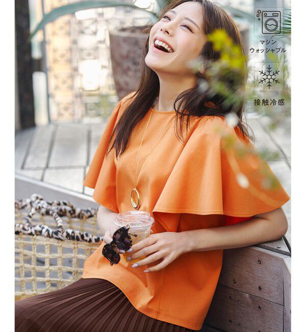 ANY SIS「【シルクタッチさら魅せTシャツ】袖フレア プルオーバー」|Tシャツ・カットソー|オレンジ