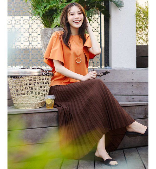 ANY SIS「【シルクタッチさら魅せTシャツ】袖フレア プルオーバー」|Tシャツ・カットソー|