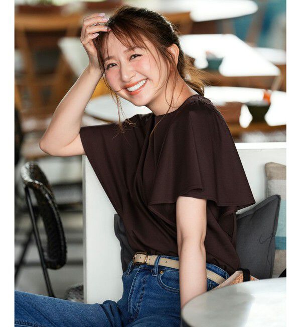 ANY SIS「【シルクタッチさら魅せTシャツ】袖フレア プルオーバー」|Tシャツ・カットソー|ブラウン