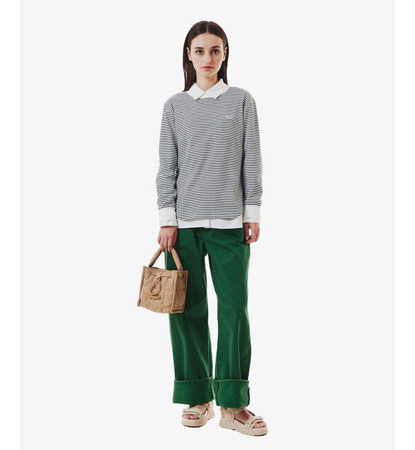 LACOSTE「ラウンドヘム 配色リブカラー ワッフルボーダーロングスリーブTシャツ」|Tシャツ・カットソー|