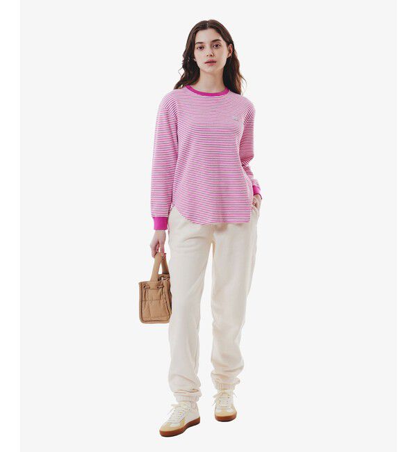 LACOSTE「ラウンドヘム 配色リブカラー ワッフルボーダーロングスリーブTシャツ」|Tシャツ・カットソー|