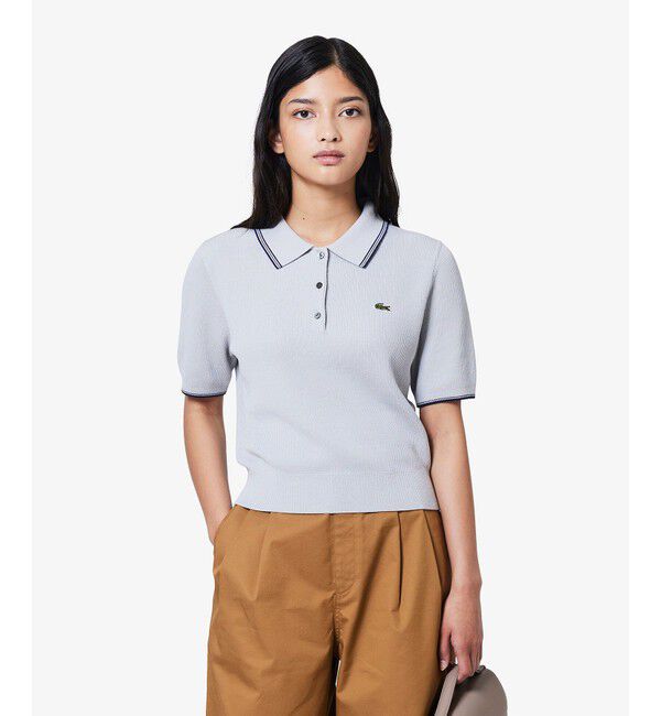 LACOSTE「配色ライン コンパクトニットポロシャツ」|ポロシャツ|