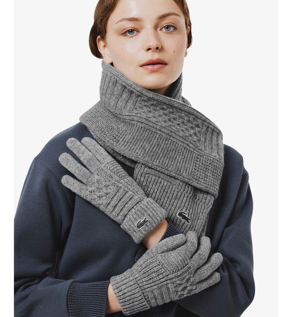 LACOSTE「アラン柄ブレンドウールニットグローブ」|手袋|