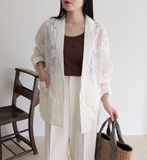 fredy emue「【MADE IN INDIA】シアー刺繍ジャケット」|テーラードジャケット|オフホワイト
