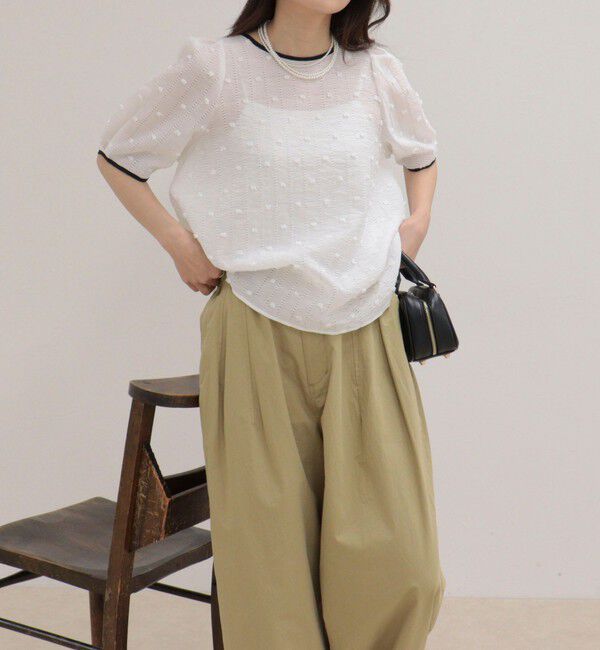 fredy emue「【新色追加】《大人気ブラウスの半袖バージョン》バック釦配色パイピング半袖ブラウス」|シャツ・ブラウス|