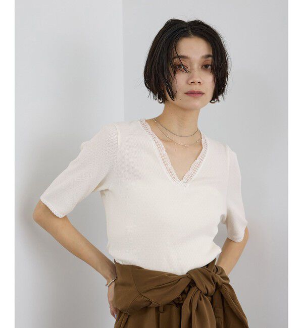 SALON adam et rope'「【Angie La La for SALON】GENTLE intimate レースVネックプルオーバー」|Tシャツ・カットソー|