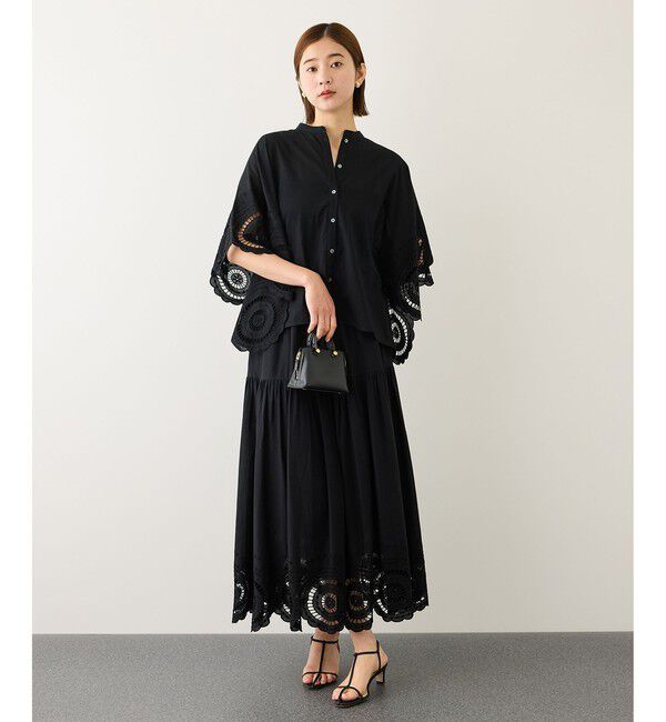 ROPE「INDIAコットンボイルシフリー刺繍ケープ(ポンチョ)ブラウス/セットアップ対応・イージーケア」|シャツ・ブラウス|
