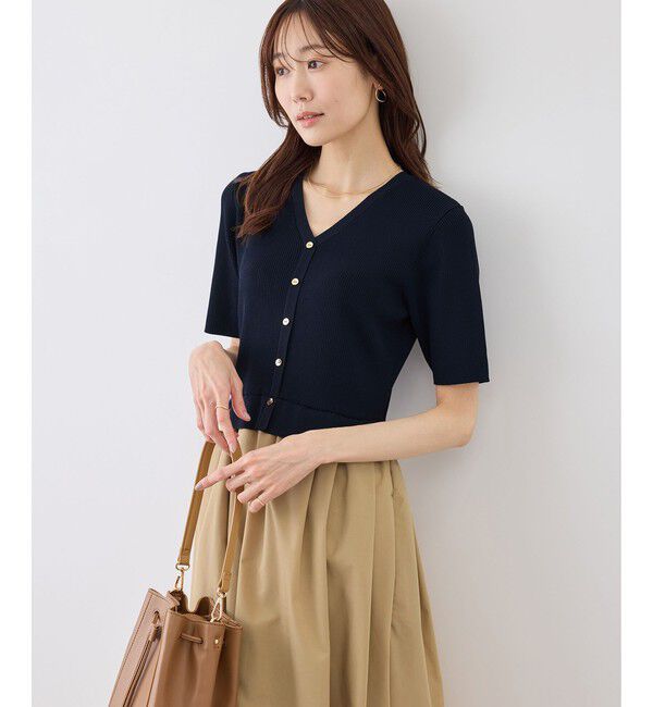 Rope&rsquo;Picnic「メタル釦布帛ドッキングハーフスリーブニットワンピース」|ワンピース|ネイビー(40)
