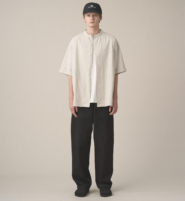 DANTON「DANTON | コットンリネン バンドカラー半袖シャツ STRIPE MEN」|シャツ・ブラウス|