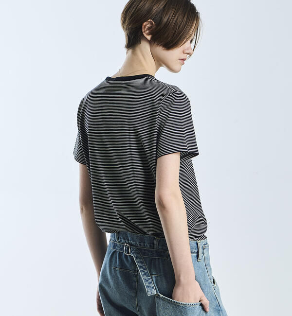 handvaerk「handvaerk | 60/2 クルーネック半袖Tシャツ STRIPE WOMEN」|Tシャツ・カットソー|