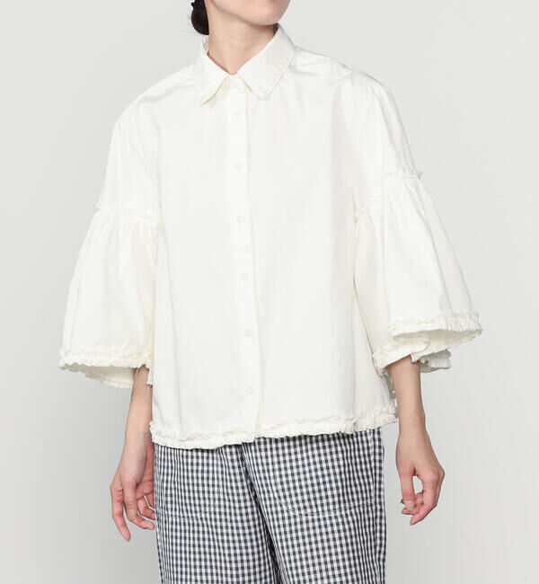  「crinkle crinkle crinkle | ガーメントダイ フリルシャツ WOMEN」|シャツ・ブラウス|IVORY
