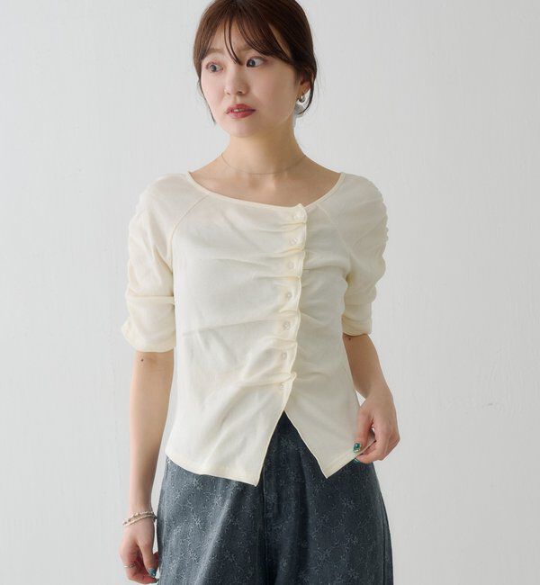  「ギャザーテレコ半袖カーディガン」|Tシャツ・カットソー|