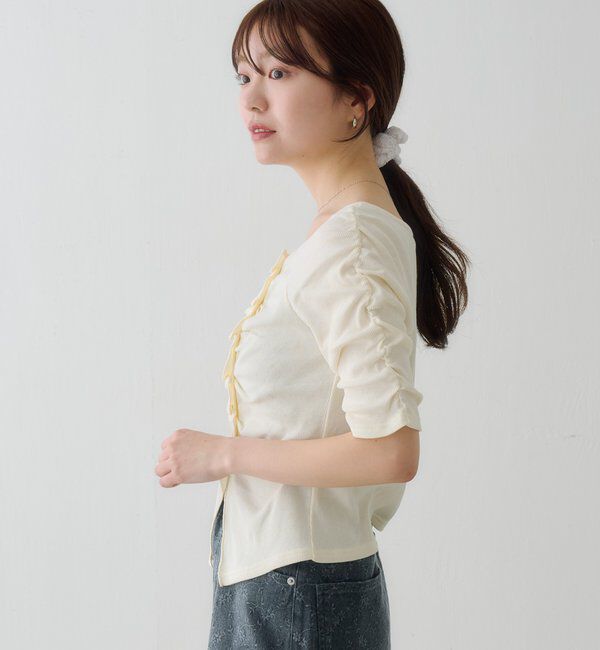  「ギャザーテレコ半袖カーディガン」|Tシャツ・カットソー|