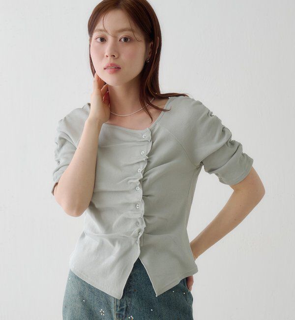  「ギャザーテレコ半袖カーディガン」|Tシャツ・カットソー|