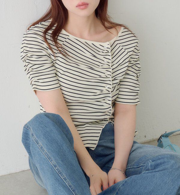  「ギャザーテレコ半袖カーディガン」|Tシャツ・カットソー|