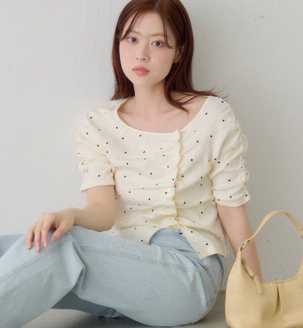  「ギャザーテレコ半袖カーディガン」|Tシャツ・カットソー|