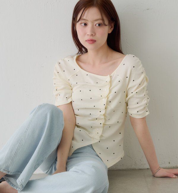  「ギャザーテレコ半袖カーディガン」|Tシャツ・カットソー|