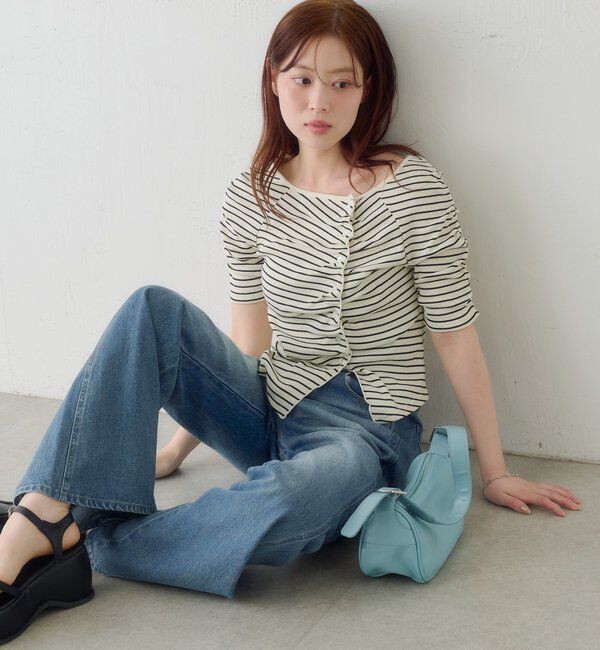  「ギャザーテレコ半袖カーディガン」|Tシャツ・カットソー|