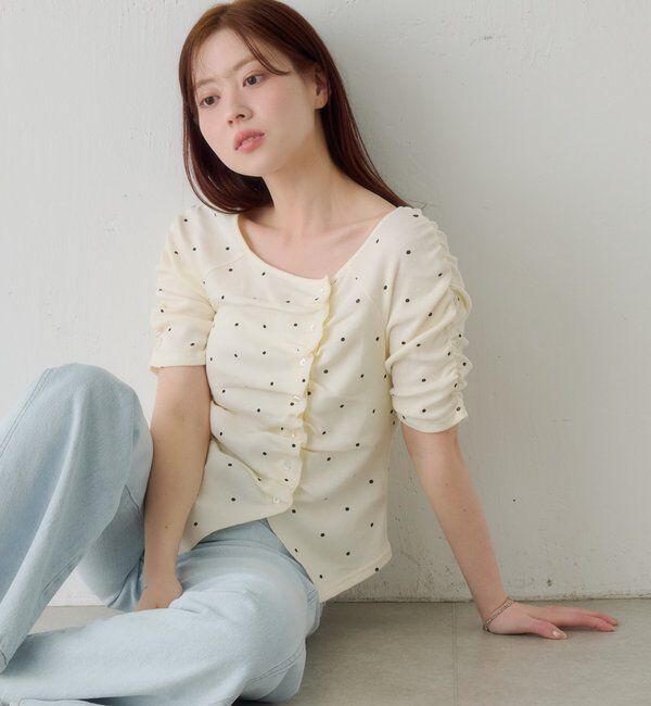 「ギャザーテレコ半袖カーディガン」|Tシャツ・カットソー|