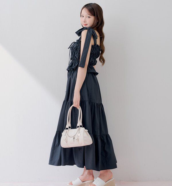  「【WEB限定/マルチウェイ】アシメ紐デザインシャーリングロングワンピース」|ワンピース|