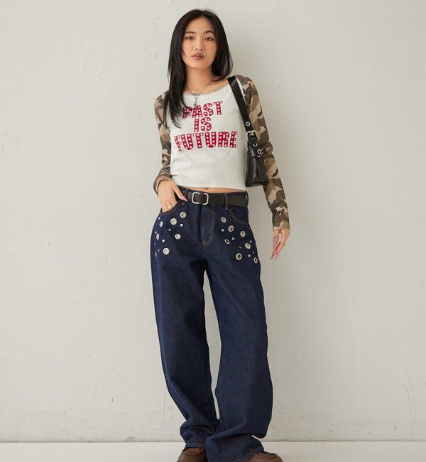  「スタースタッズラグランロゴトップス」|Tシャツ・カットソー|