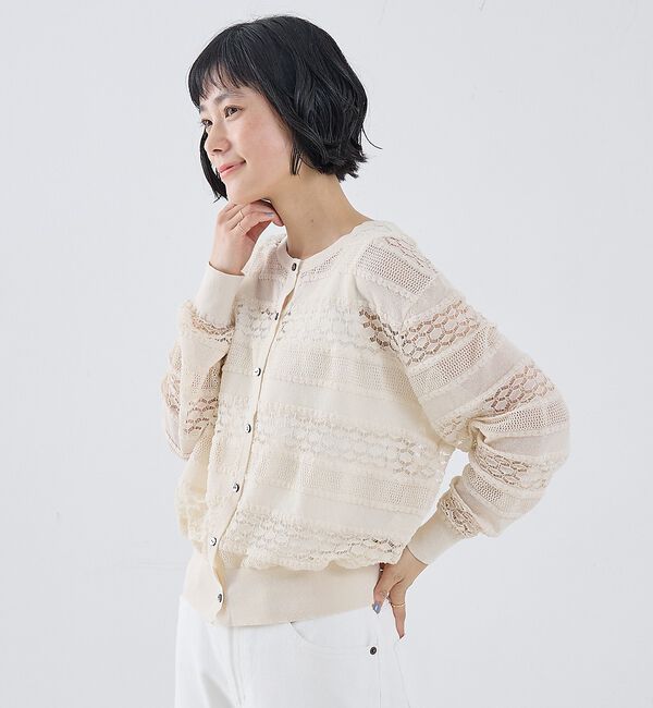 collex「レーシー柄クルーネックニットカーディガン」|カーディガン|