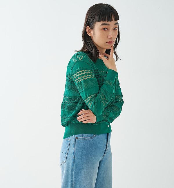 collex「レーシー柄クルーネックニットカーディガン」|カーディガン|