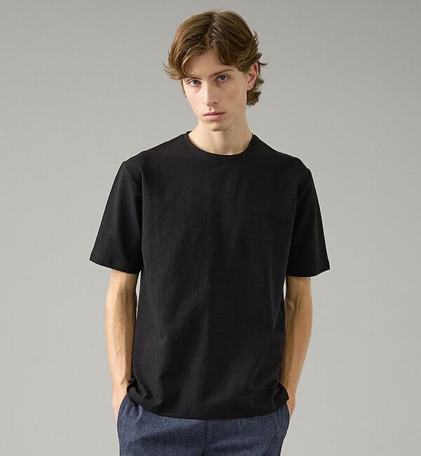 ABAHOUSE「シュリンク天竺 クルーネック半袖Tシャツ」|Tシャツ・カットソー|ブラック